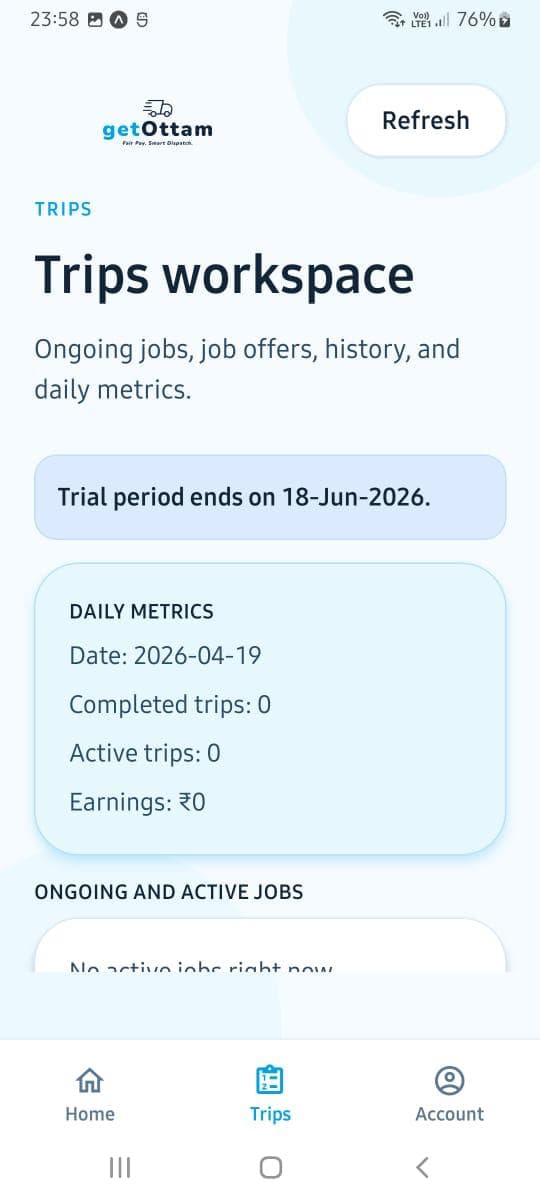 Trips workspace screen